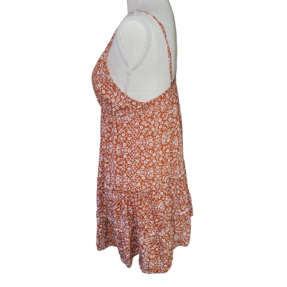 SANS SOUCI Orange Floral Baby Doll Dress Women's M Deep V-neck Strappy Strapless - Picture 6 of 10